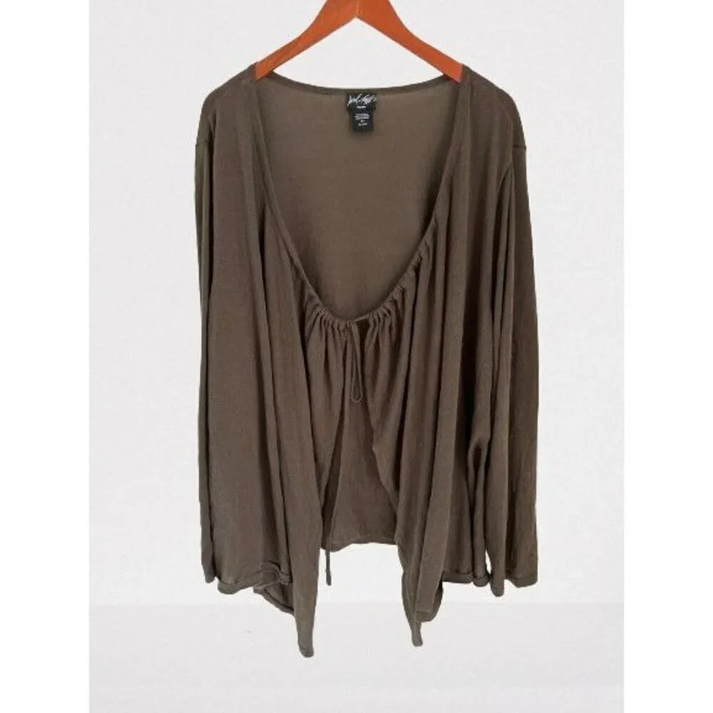 LORD & TAYLOR Cardigan Cotton Knitted Fronts Tied Open Fronts High-Low Beige Siz